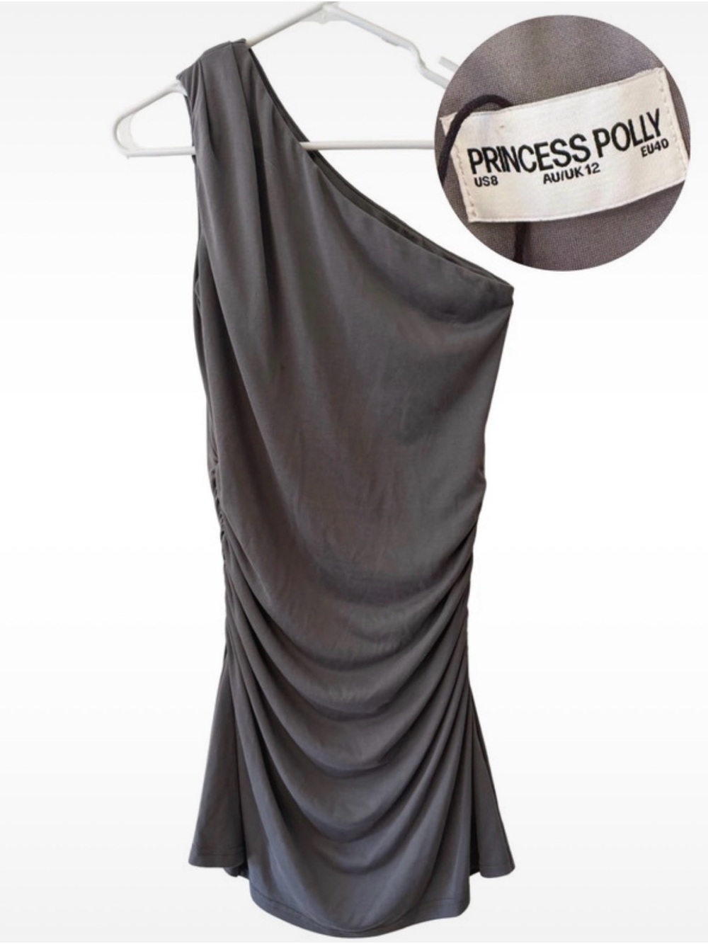 Princess Polly Wazabi One Shoulder Dark Grey Ruched Dress Women’s Size US 8 HOCO